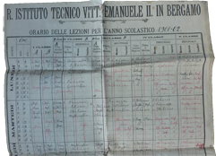 Tabella con orario delle lezioni per l'anno scolastico 1901-02