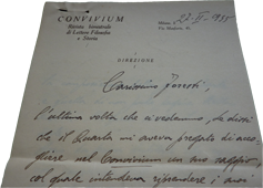 Lettera da Carlo Calcaterra, direttore della rivista Convivium