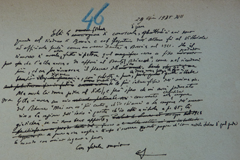 Minuta di una lettera inviata a Gabriele D'Annunzio nell'aprile del 1935 dopo averlo conosciuto di persona al Vittoriale
