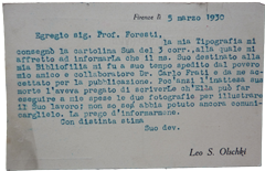 Comunicazione dattiloscritta di Leo Olschki 