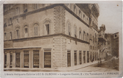 Cartolina con fotografia della sede della casa editrice antiquaria di Leo Olschki