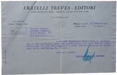 Comunicazione dei fratelli Treves indirizzata al signor Antonio Paganini