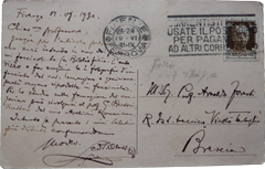 Cartolina di Leo Olschki per la pubblicazione di un articolo petrarchesco nella rivista Bibliofilia