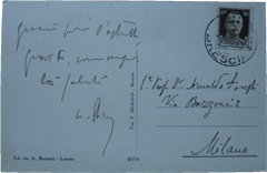 Cartolina ricevuta dall'amico da Como in ringraziamento dell'invio di un estratto delle proprie ricerche