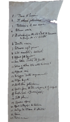 Ritaglio con elenco di argomenti petrarcheschi da sviluppare contemporaneamente ad altri lavori